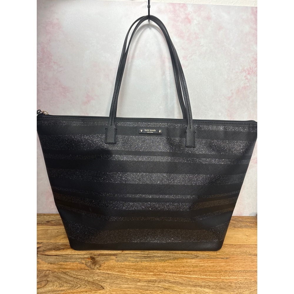 Kate Spade Haven Lane Hani Tote Black Glitter Stripped